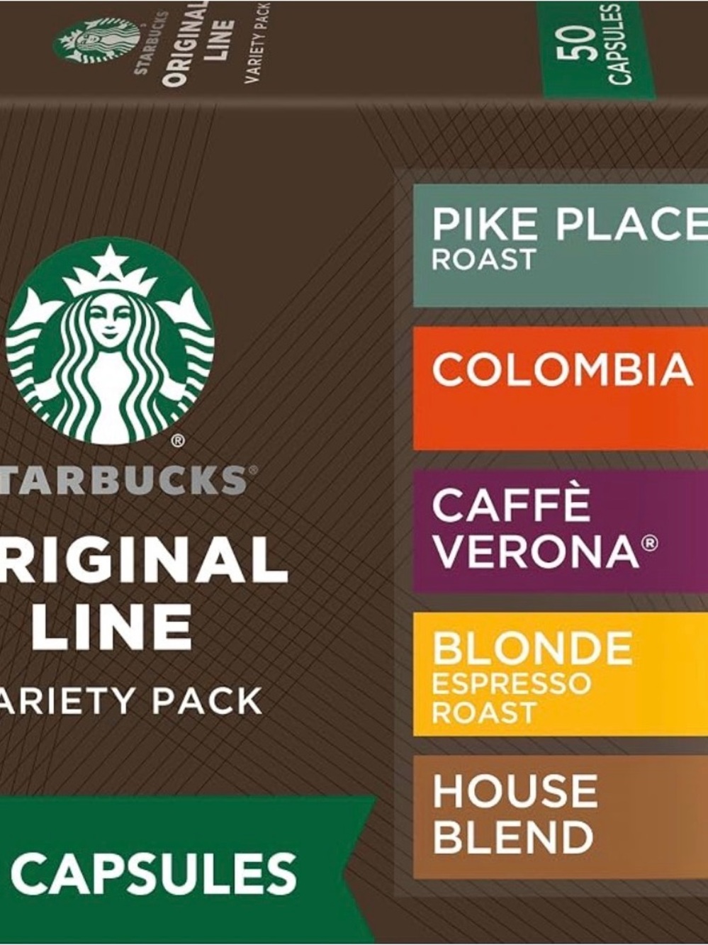 Starbucks Coffee Capsule Variety Pack - Green, Orange, Purple, Yellow, Brown